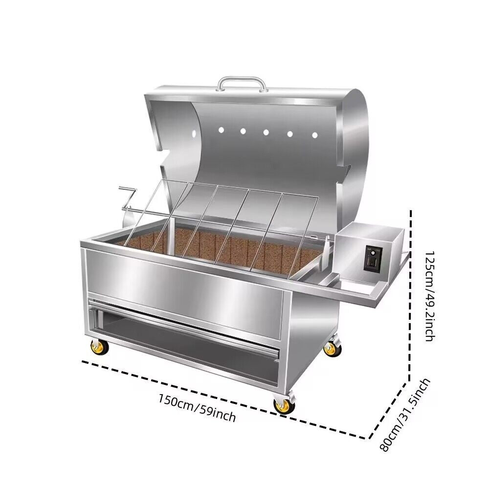 XL Stainless Steel Hooded Spit Roaster Charcoal BBQ Grill
