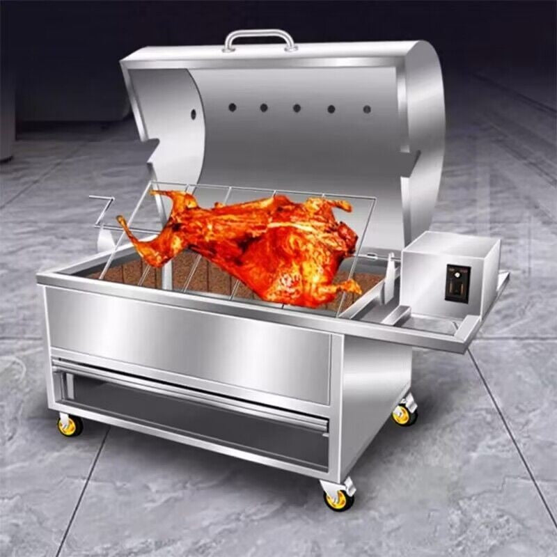 XL Stainless Steel Multi-function Hooded Spit Roaster Charcoal BBQ Grill