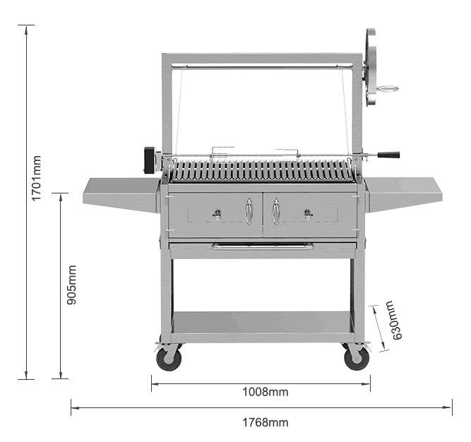 Full stainless steel Argentine style charcoal BBQ Grill