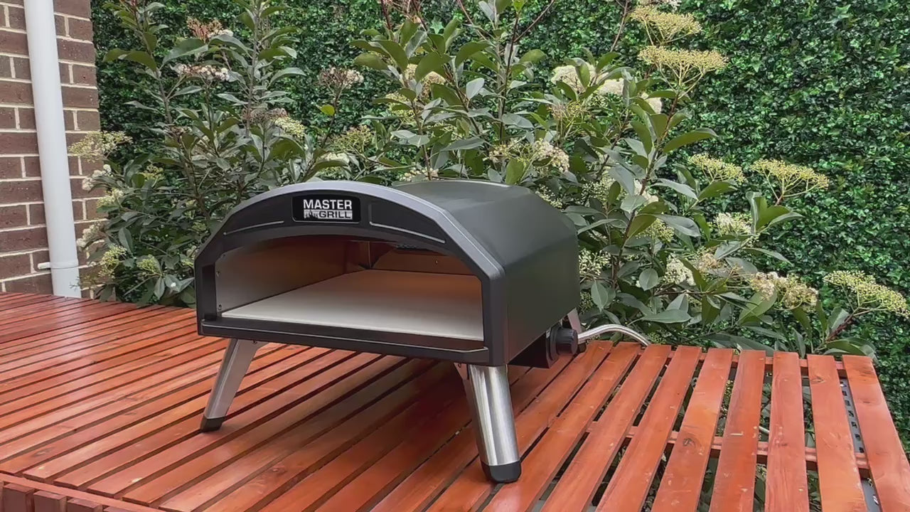 Load video: Master Grill 16" Portable Gas Pizza Oven