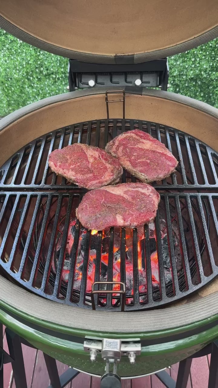 Load video: Master Grill 22" Premier Kamado Ceramic Smoker Set