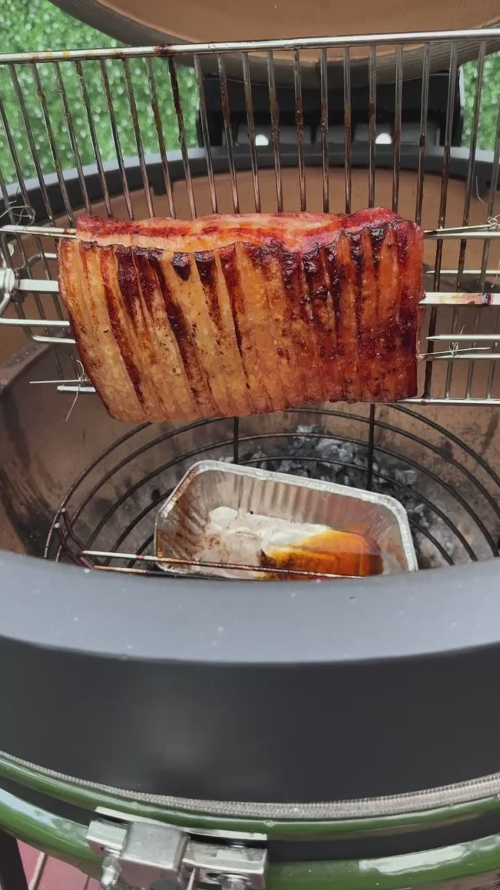 Load video: Master Grill 22" Premier Kamado Ceramic Smoker Set