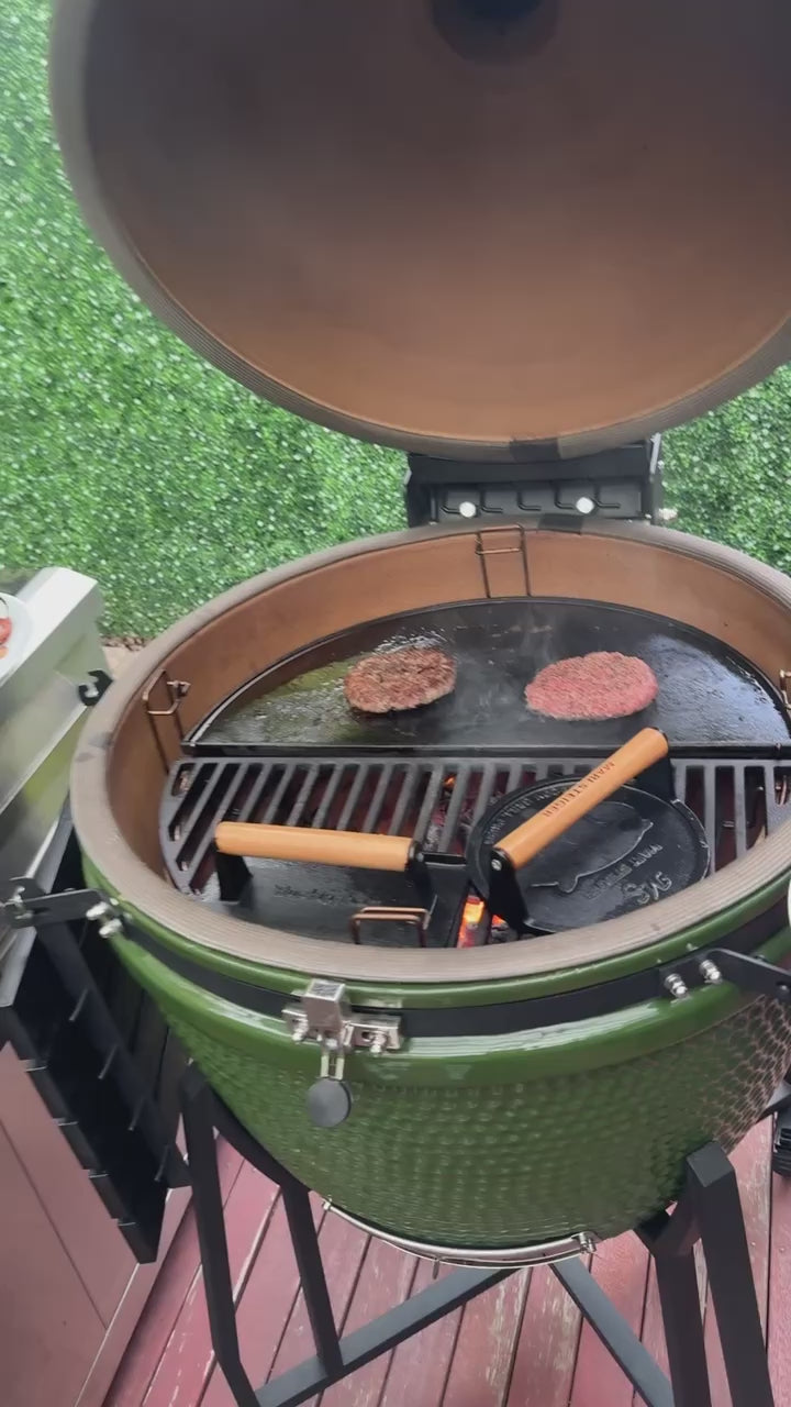 Load video: Master Grill 22" Premier Kamado Ceramic Smoker Set