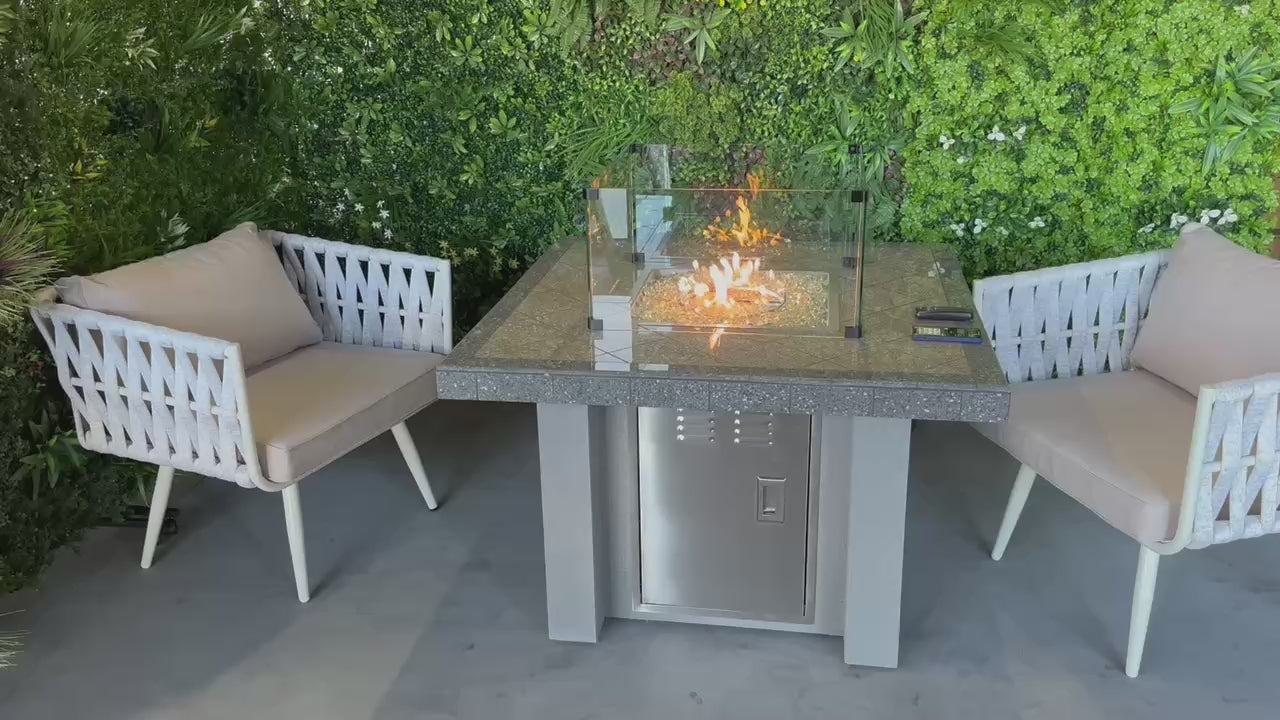 Load video: UHome Luxury Marble Top Square Fire Pit Table